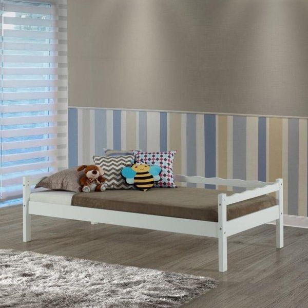 Cama Solteiro em Madeira Maciça Reversível Casatema Branco