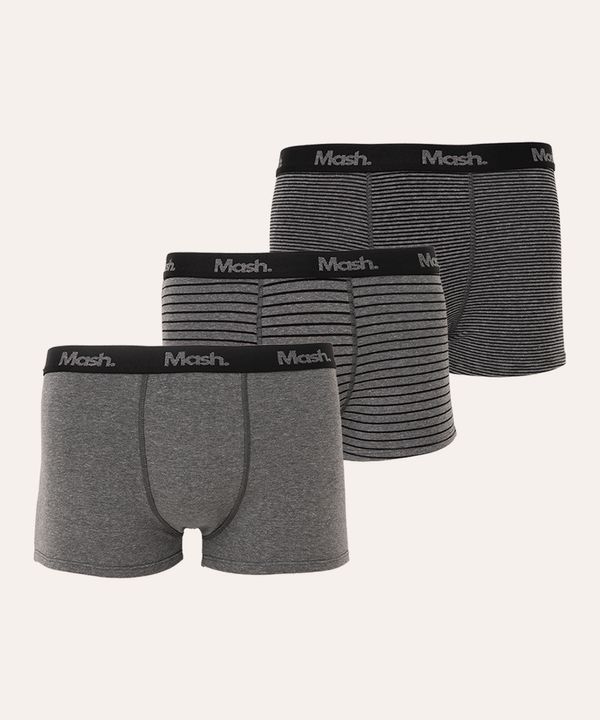 kit de 3 cuecas boxer listradas mash cinza mescla escuro M