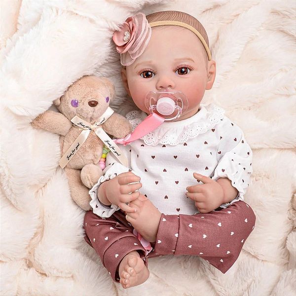 Boneca Reborn Corpo de Silicone Olhos Castanhos