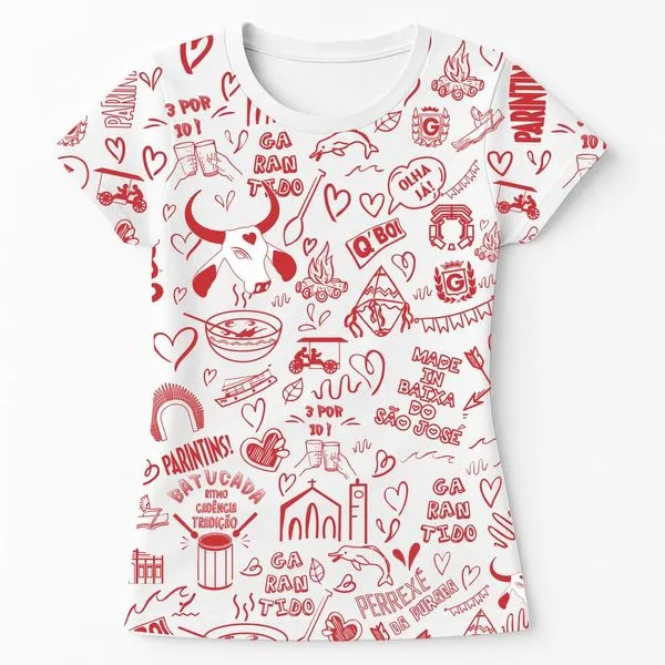 Baby Look Gibi Q'Boi Garantido Branco E Vermelho GG (MP)