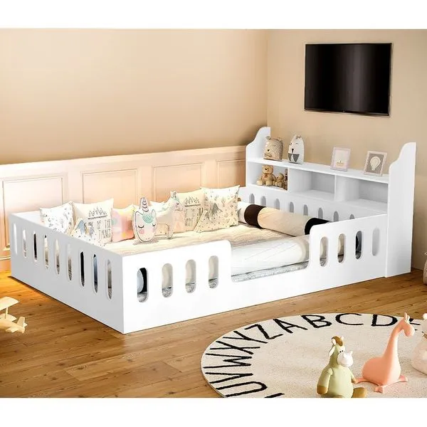 Cama Infantil Casal Helo com Nicho e Grade de Proteção Madeira Branco Hêlo Móveis Cama Infantil Casal Helo com Nicho Grade Proteção Branco Hêlo Móveis