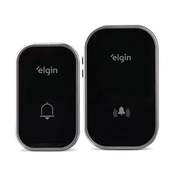 Campainha sem Fio Conjunto Preto Alcance Até 280m 36 Toques 8 Níveis de Volume Bivolt Automático Elgin Campainha sem Fio Conjunto Preto Alcance Até 280m 36 Toques Bivolt Automático Preto Elgin