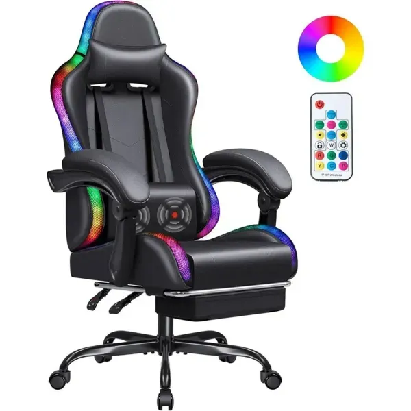 Cadeira Gamer Homall com Apoio para os Pés e Luzes RGB Preto A-BI