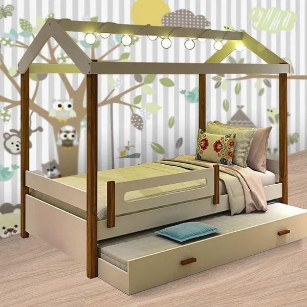 Cama Eliz Branco/mel Com Led, Aux. E 02 Colchões