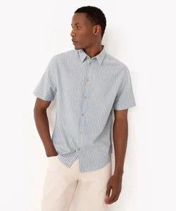 camisa de algodão comfort listrada manga curta azul médio P