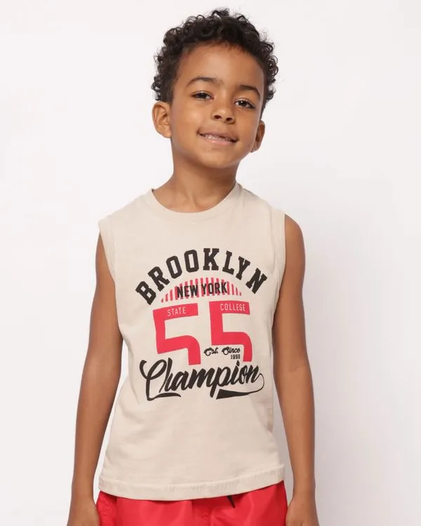 Regata Infantil Algodão Estampa Brooklyn Bege 4
