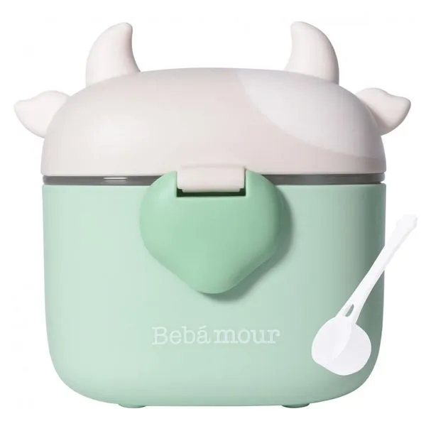 Dispenser de Fórmula Bebamour Vaquinha Verde Clara 3 Compartimentos com Colher 450ml