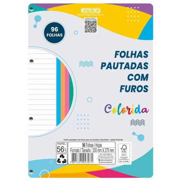 BLOCO PARA FICHARIO UNIVERSIT. COLOR C/FUROS 96F. 200X275MM