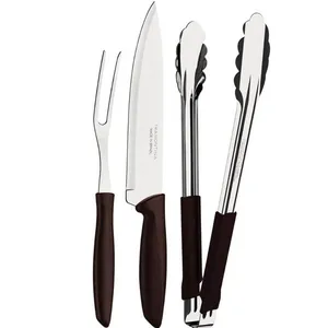 Kit Garfo Trinchante Pegador Faca Churrasco 8'' Tramontina Plenus 3 Peças Marrom