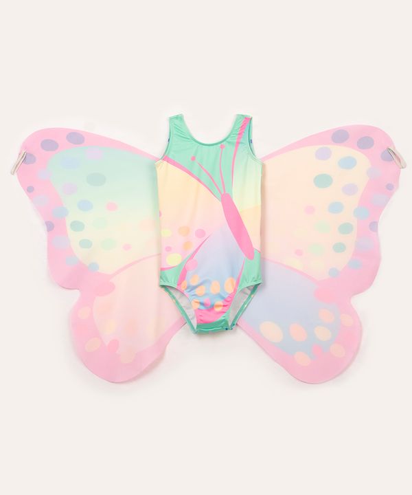 maiô infantil borboleta com asas proteção uv verde 2