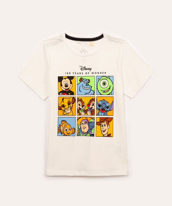 camiseta de algodão infantil personagens disney manga curta branco 3