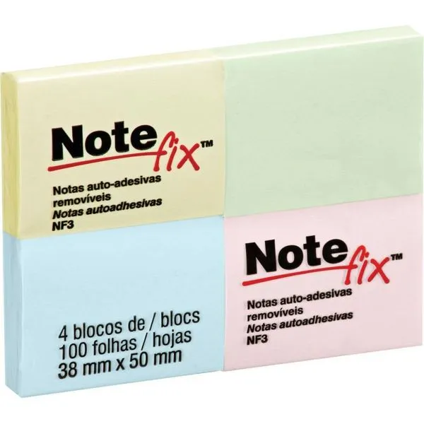BLOCO DE RECADO AUTOADESIVO NOTEFIX 100F.38MMX50MM CORES