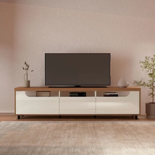 Rack Artely Mercury Cinamomo Off White 75” Tamburato 50mm 2 Portas 1 Gaveta