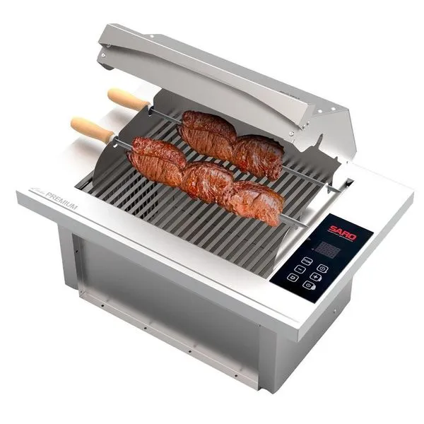 Churrasqueira Elétrica de Embutir Digital 220V Ched com Tampa Removível Grelha Plana e Argentina Saro Churrasqueira De Embutir Saro Elétrica Digital Ched 220V