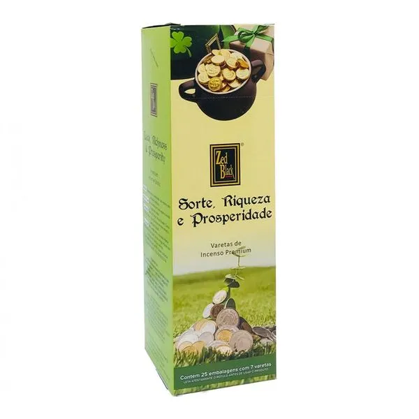 Incenso Para Sorte Riqueza E Prosperidade Zed Black Caixa Com 25 Pacotes (MP)