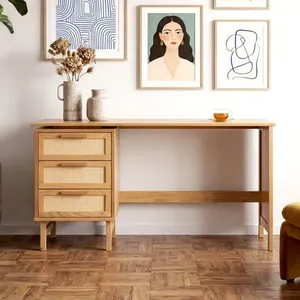 Escrivaninha em Madeira Maciça 3 Gavetas Rattan 150cm Magna CabeCasa MadeiraOriginals Mel