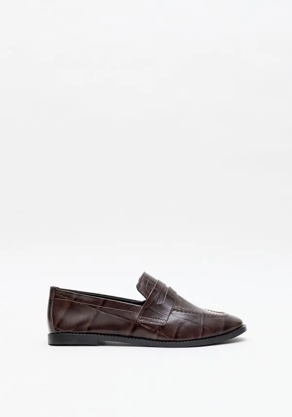 Mocassim Croco Com Recorte Marrom 35