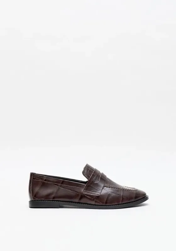 Mocassim Croco Com Recorte Marrom 35