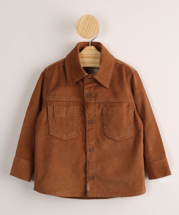Camisa Infantil de Veludo Cotelê Manga Longa Caramelo 1