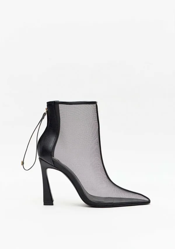 Bota Cano Baixo Salto Vírgula Com Tela Preto 35