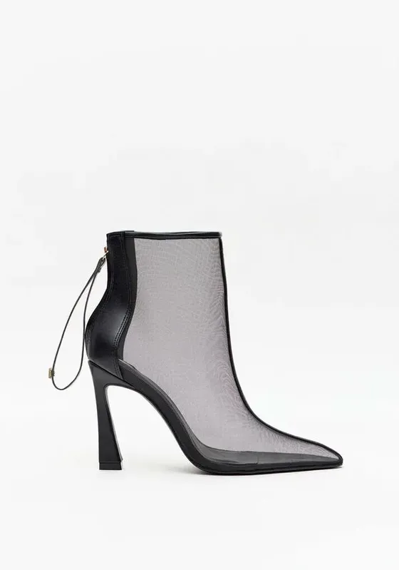 Bota Cano Baixo Salto Vírgula Com Tela Preto 35