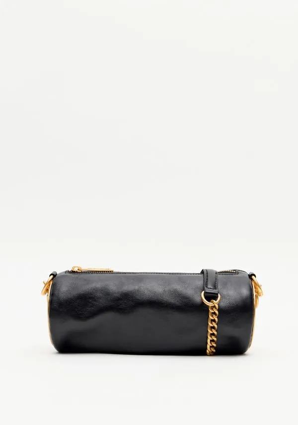 Bolsa Shoulder Couro Com Placa De Metal Preto U