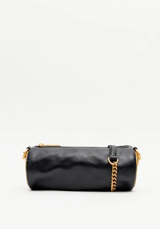 Bolsa Shoulder Couro Com Placa De Metal Preto U