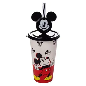 Copo Com Canudo E Pin Mickey Mouse Plástico Branco 500ml 17440 - Plasútil