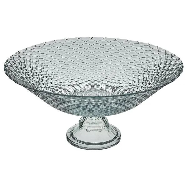 Centro de Mesa Escamado Com Pé Vidro Transparente 40cm - Vitazza