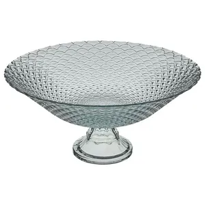 Centro de Mesa Escamado Com Pé Vidro Transparente 40cm - Vitazza