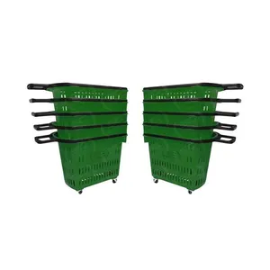 Kit 10 Cestos de Compras com Rodízio D300 3300 Grande 30L Verde Della Plast Kit 10 Cestos de Compras Plásticos D300 3300 com Puxador Verde Della Plast