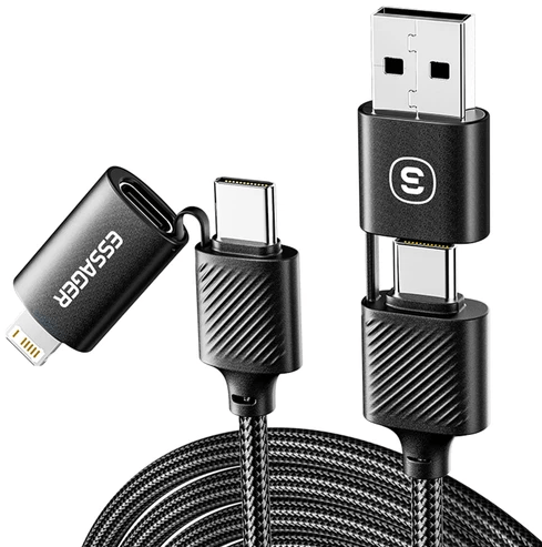 Cabo Essager 4 em 1 USB-A/USB-C para USB-C/Lightning 1M 65W EXC65-XL01-P Preto