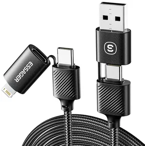 Cabo Essager 4 em 1 USB-A/USB-C para USB-C/Lightning 1M 65W EXC65-XL01-P Preto