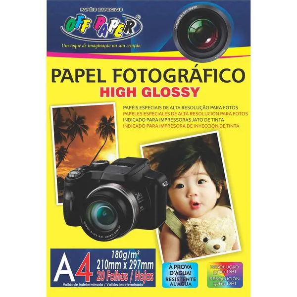 Papel Fotográfico Off Paper High Glossy 180G Com 20 Folhas (MP)