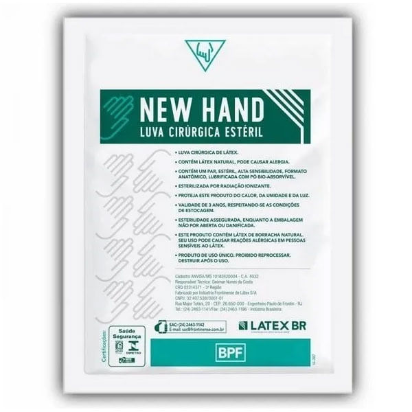 Luva Cirúrgica Estéril New Hand Tamanho 8,0 1 Par