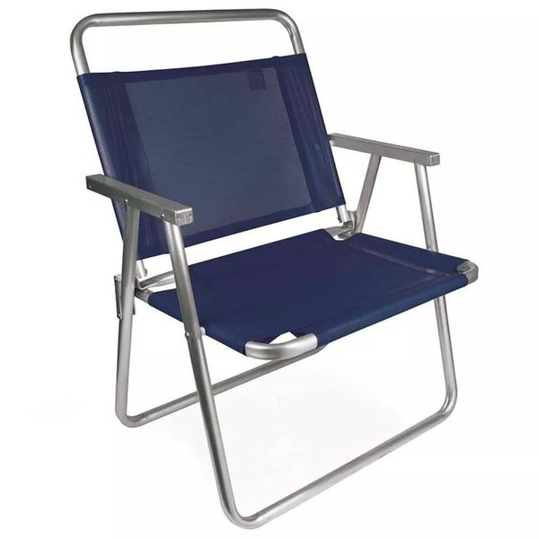 Cadeira De Praia Oversize 140kg Alumínio Reforçada Larga Mor Azul