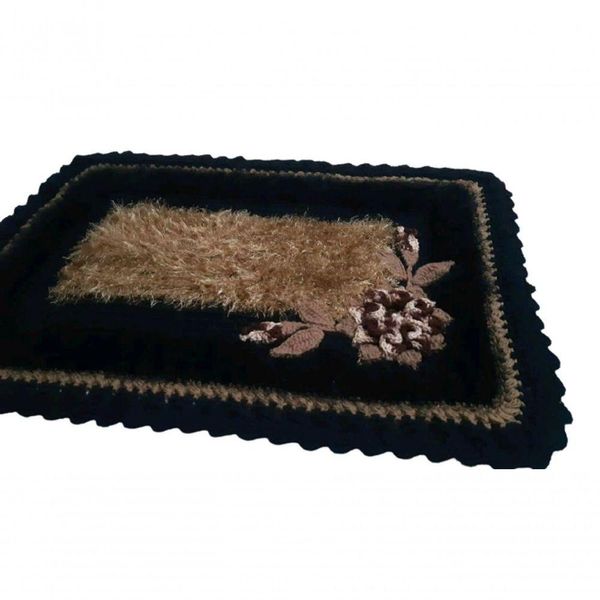 Tapete de crochê luxo preto e marrom Artesanal