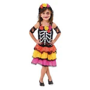 Fantasia Halloween Infantil Caveira Mexicana Com Véu Tamanho P