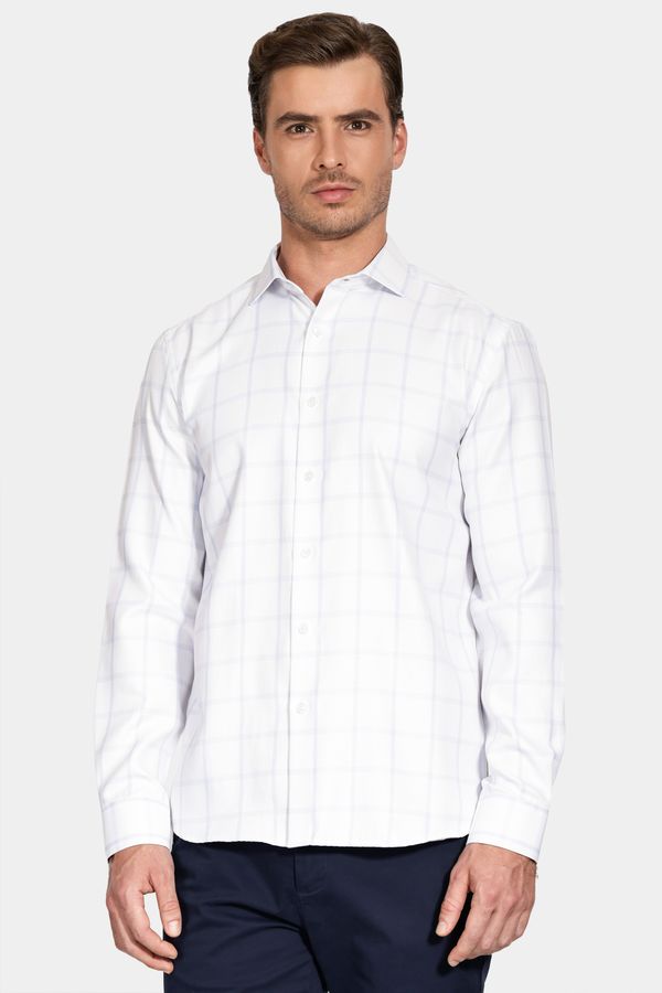 Camisa Manga Longa Regular Siena Misto Xadrez Branco Com Azul - GG
