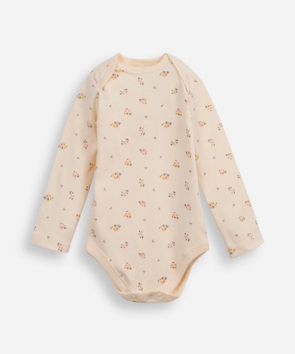 body infantil de algodão manga longa floral bege 12-18