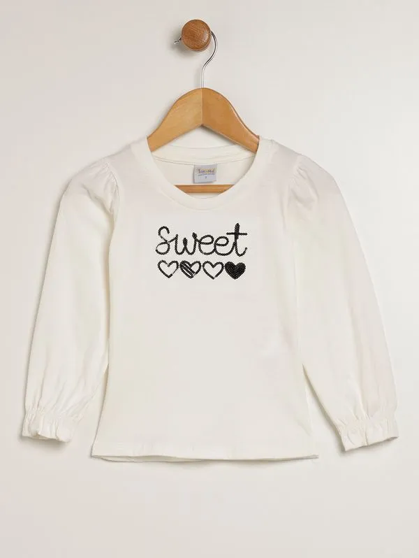 Blusa Manga Longa Infantil Para Menina - OFF WHITE 2