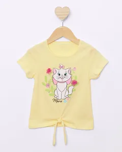 Camiseta Bebê Disney Estampa Interativa Marie Manga Curta Amarela 3