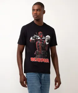 camiseta de algodão manga curta deadpool preto P