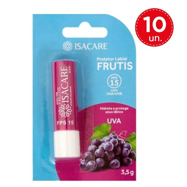 Kit Protetor Labial Isacare Frutis Uva 3,5g - 10 Unidades