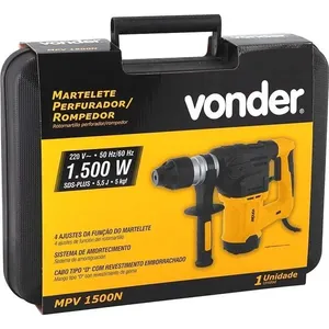 Martelete Perfurador e Rompedor MPV 1500 1500W 110V com Maleta Plástica e Sistema SDS Plus Vonder Martelete Perfurador e Rompedor MPV 1500 1500W 110V com Maleta Plástica Vonder