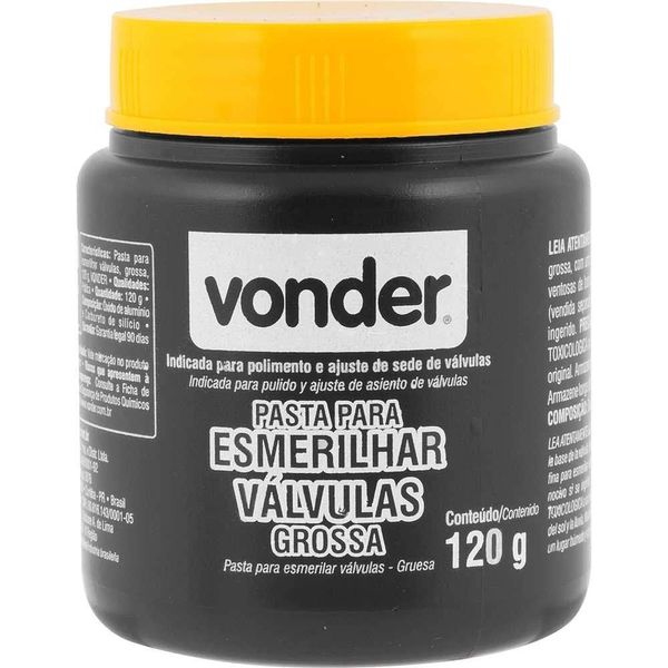Pasta para Esmerilhar Válvulas Grossa 120g para Desbaste e Ajuste de Sede com Abrasivos Selecionados Vonder Pasta para Esmerilhar Válvulas Grossa 120g para Ajuste de Sede e Assentamento Perfeito Vonder