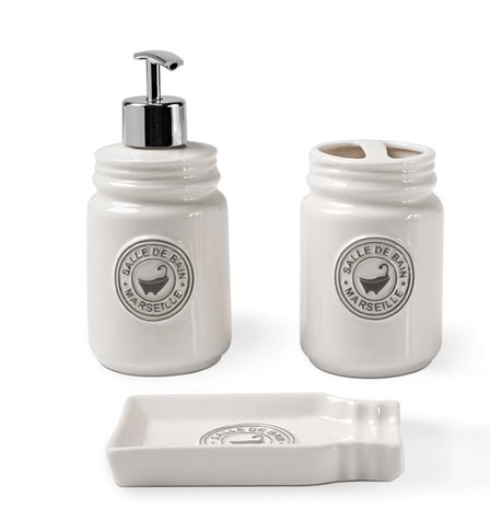 Conjunto Banho Pottery 3 Peças Branco Brinox