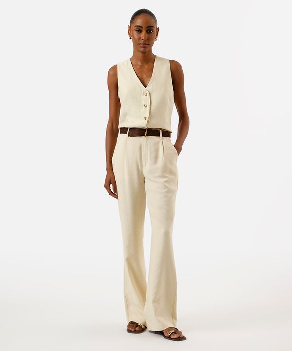 calça flare feminina de alfaiataria em viscose amarela 44