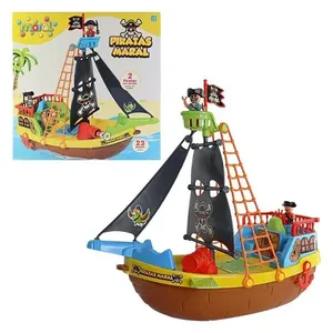 Brinquedo Infantil Barco Pirata com Rodinha Kit 23 Peças Flutua na Água com Bonecos e Adesivos Maral Brinquedo Infantil Barco Pirata com Rodinha Kit 23 Peças Flutua na Água Maral