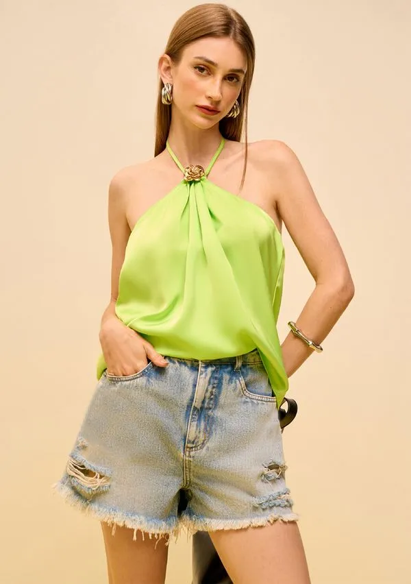 Shorts Zinco Reto Alta Azul 38